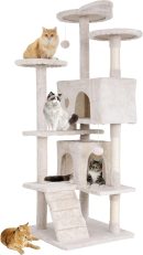 54in Multi-Level Cat Tree Tower Furniture Activity Center with Scratching Posts, Toys and Condo for Indoor Kittens, Beige