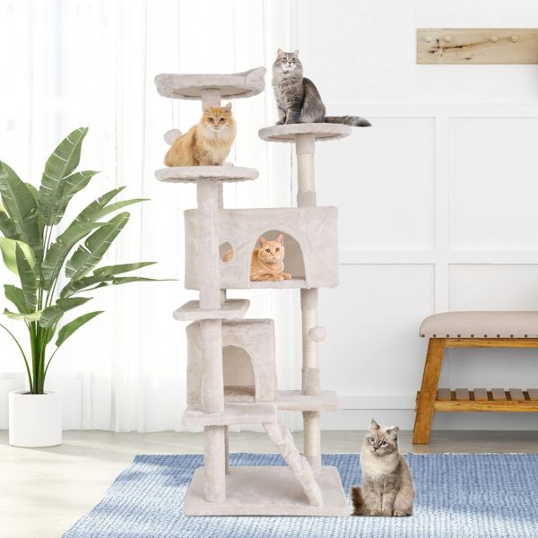 54in Multi-Level Cat Tree Tower Furniture Activity Center with Scratching Posts, Toys and Condo for Indoor Kittens, Beige - Image 2