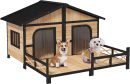 Wooden Large Dog House Outdoor Double XL Dog Kennel with Elevated Floor and Porch, Weatherproof Puppy Shelter for Small and Medium Breed Dogs, Natural
