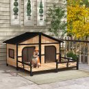 Wooden Large Dog House Outdoor Double XL Dog Kennel with Elevated Floor and Porch, Weatherproof Puppy Shelter for Small and Medium Breed Dogs, Natural